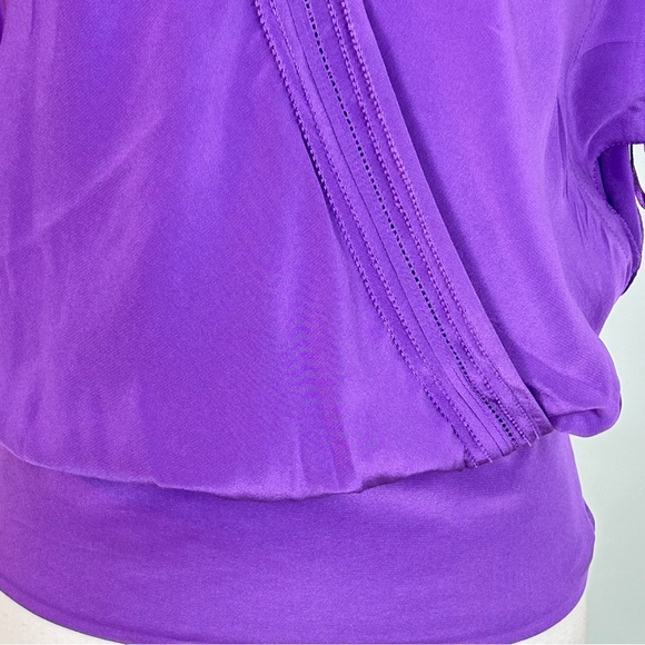 White House Black Market Flutter Sleeve Silk  Purple Blouse NWT - Picture 3 of 14